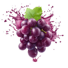 Fresh purple grapes with splashing juice effect