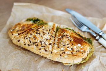 hot sandwich made of whole grain bread