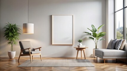Minimalist modern interior with a mockup poster frame