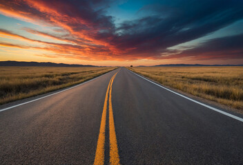 Naklejka premium blank road stretching out into the horizon, with colorful possibilities swirling around it