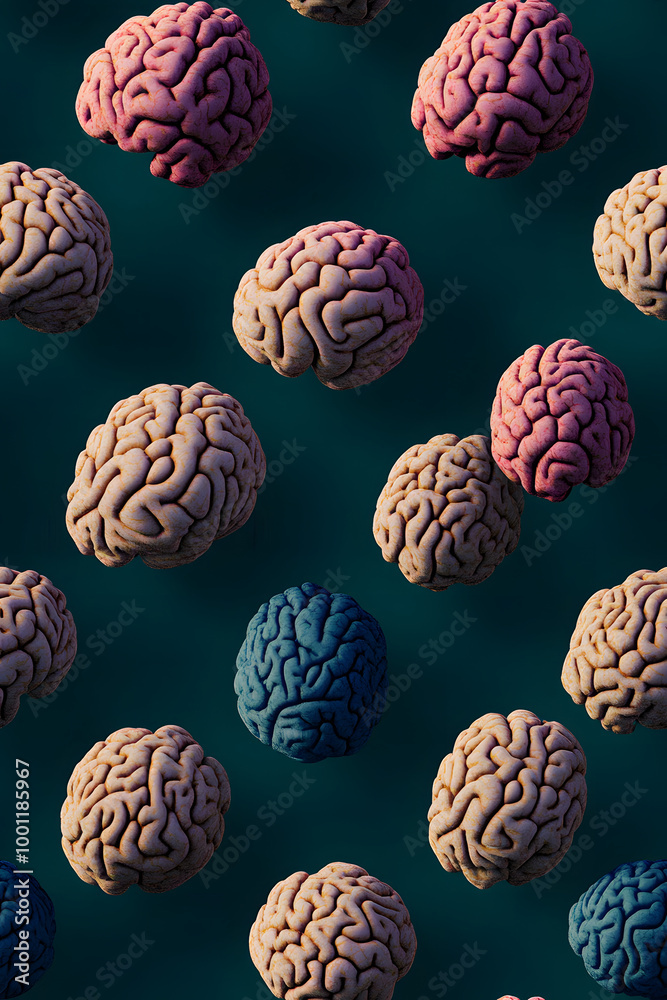 Poster 3d pattern of many brains