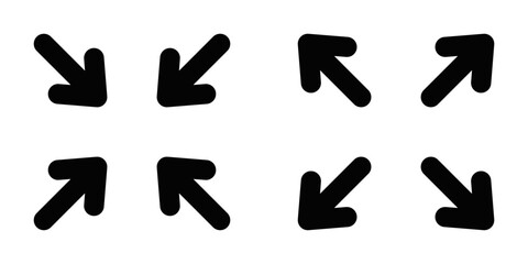 Vector illustration of scaling icons with arrows pointing diagonally, symbolizing resize, adjust, or expand functions. Editable stroke.