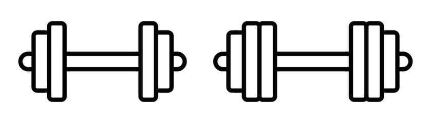 Vector set of two dumbbell icons, symbolizing fitness, gym, workout, or strength training equipment. Editable stroke.