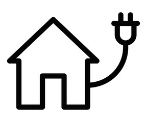 Vector illustration of a smart home icon with a power plug, symbolizing modern technology, automation, and energy-efficient homes. Editable stroke.