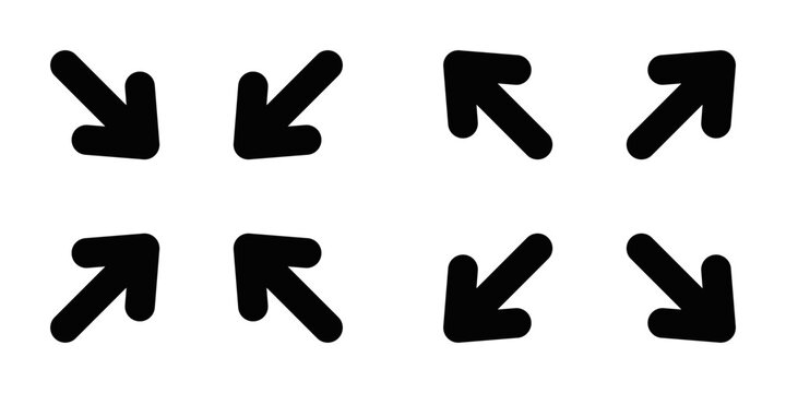 Vector illustration of scaling icons with arrows pointing diagonally, symbolizing resize, adjust, or expand functions. Editable stroke.