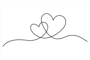 Two hearts continuous single line art drawing  Vector illustration isolated on white background