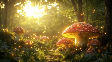 Fototapeta premium Enchanted Forest with Mushrooms