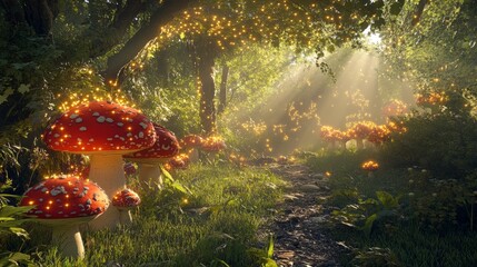 Enchanted Forest with Glowing Mushrooms