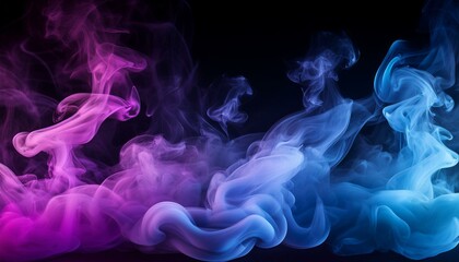 On a black backdrop, colorful smoke or fog creates a border with shades of blue and purple, evoking a mysterious and enchanting atmosphere