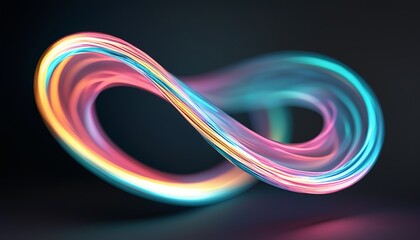 3D Abstract twisting ribbons of light, swirling and bending through a pitch-black void, creating soft glowing trails. Made with generative AI technology