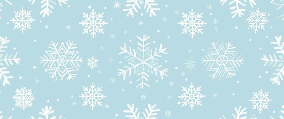 Snowflakes pattern in baby blue background, minimal inviting baby colors pattern