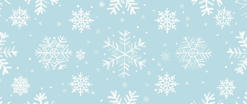 Snowflakes pattern in baby blue background, minimal inviting baby colors pattern