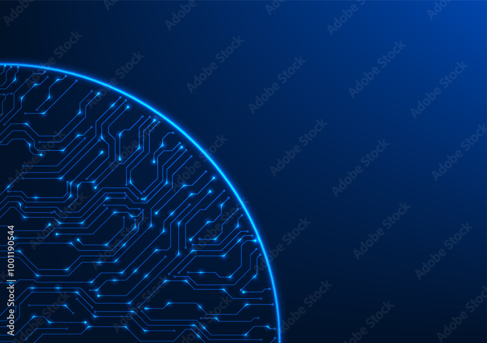 Poster technology background with circuit lines inside a circle, conveying the connection and functioning o