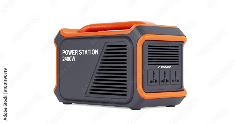 Poster 4k Resolution Video: High Capacity Portable Power Generator Station Seamless Loop Rotating on a White Background with Alpha Mate