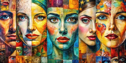 Obraz premium Abstract Faces in Mixed Patterns and Textures for Modern Art Lovers