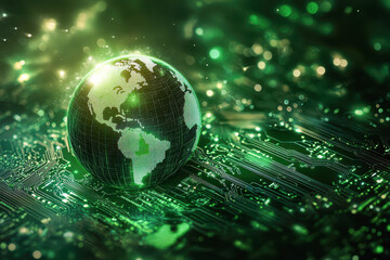 A green planet is on top of a green electronic board