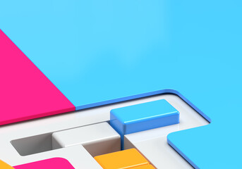 Abstract multicolored shapes. 3d rendering on the theme of geometric shapes, game, puzzle, cubes.