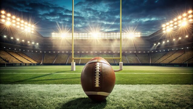 Vintage American football field with retro ball and goalposts in background for sports design