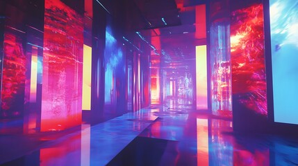 "Neon and Digital Art Converging into a Futuristic Masterpiece in a Glowing Room"

