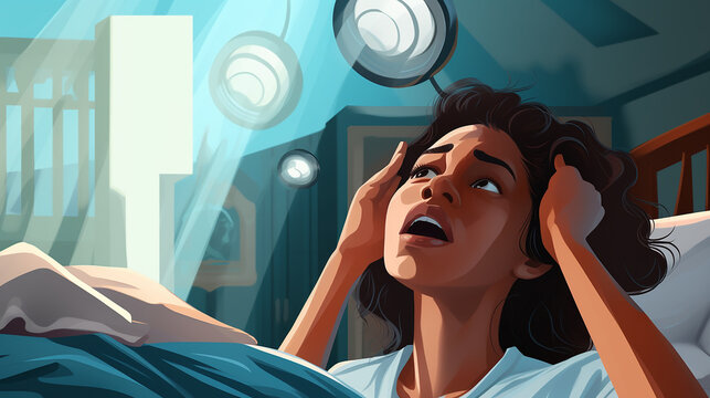 Minimalist Illustration of a Person Covering Ears from Overwhelming Noise and Bright Light in a Hospital Setting.