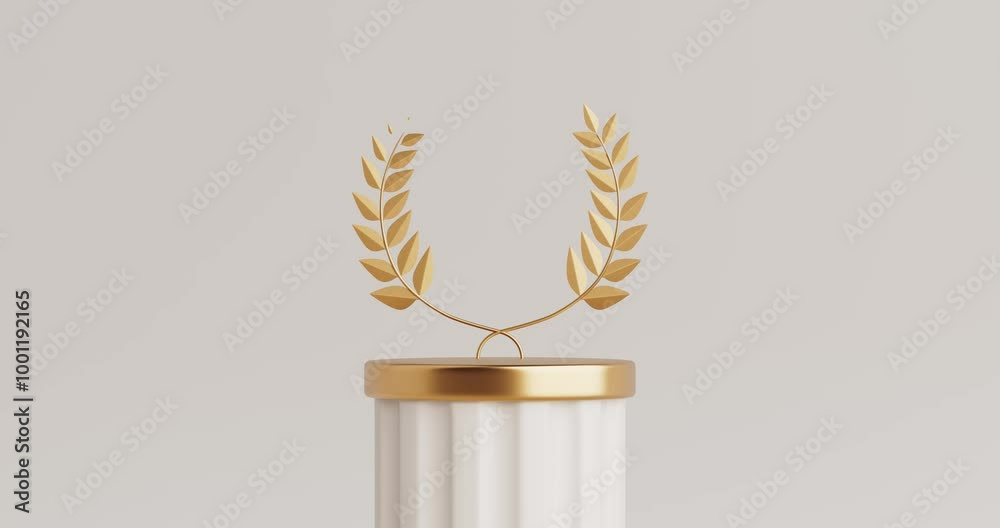 Poster 4k resolution video: empty golden laurel winner first place stage mockup on a white background with 