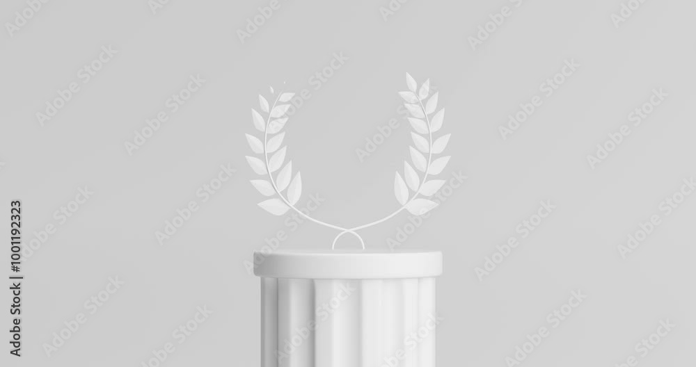 Aufkleber 4k resolution video:empty white laurel winner first place stage mockup in clay style on a white back