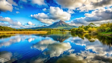Scenic Reflections Inspiring quotes on the serene pond and mountain under a cloudy blue sky