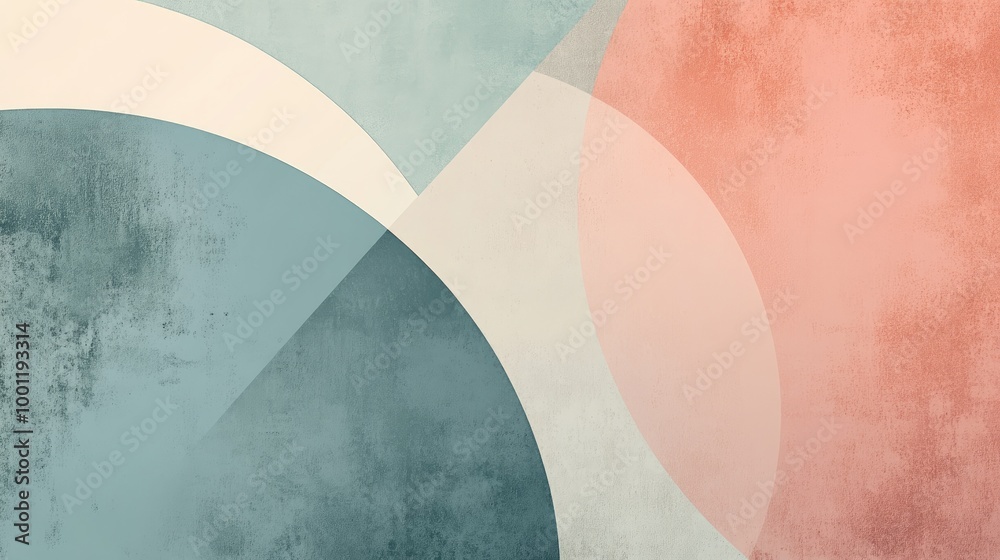 Poster abstract banner with a minimalistic design featuring overlapping geometric shapes in soft, muted col
