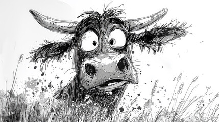 Frazzled Bovine: Nervous Cow Cartoon in Ink. Generative AI