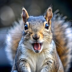 Angry and surprised squirrel with a funny and excited expression
