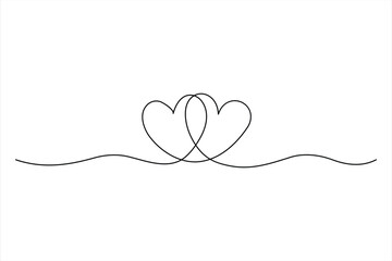 Two hearts continuous single line art drawing  Vector illustration isolated on white background