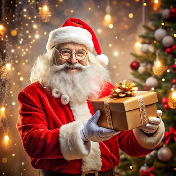Santa gives gifts Merry Christmas concept