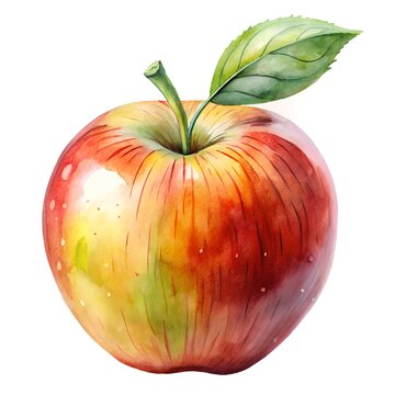 Watercolor hand drawn apple on white background