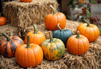 Halloween pumpkins background. Autumn, harvest