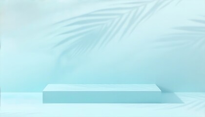 Obraz premium Blurred shadow of palm leaves with Light blue background, perfect for product presentation. Made with generative AI technology