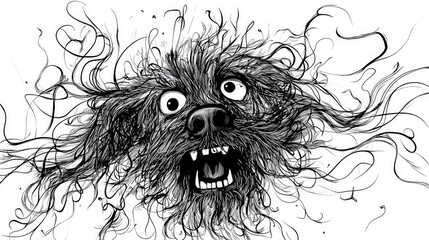 Obraz premium Frazzled Fido: Nervous Dog Cartoon in Ink. Generative AI