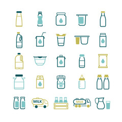 Milk cans and bottles vector icon
