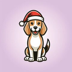 A beagle wearing Christmas hat in sitting Vector illustration, BeagleDog Isolated Design