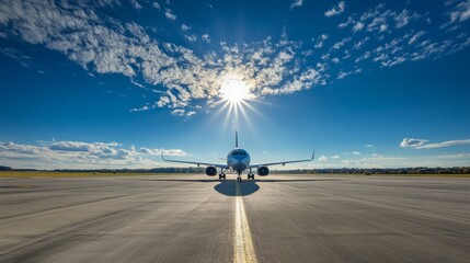Airplane on Runway at Sunrise