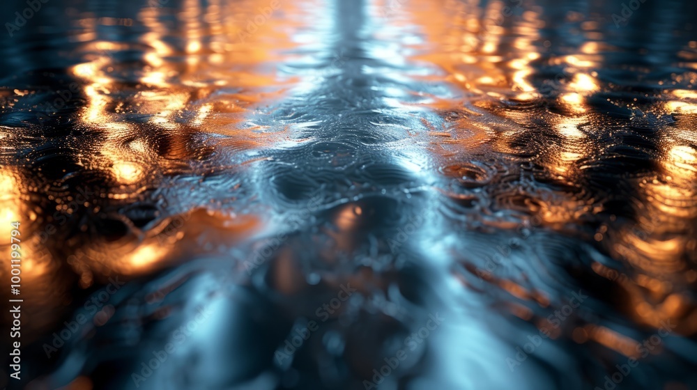 Poster the image is a reflection of a body of water with a dark blue background