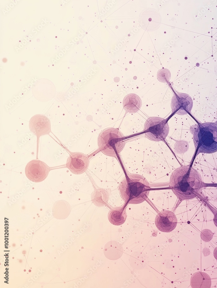 Fototapete Abstract background featuring interconnected molecules and chemical structures in soft colors creating a visually engaging composition. Generative AI