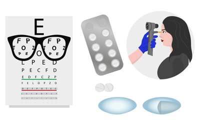 Ophthalmology oculist set vision correction eye anatomy with exam table 