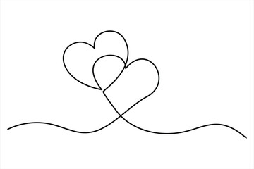 Two hearts continuous single line art drawing  Vector illustration isolated on white background