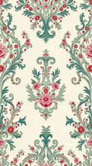 The wallpaper features a stunning array of floral patterns in soft pastel colors, creating an elegant backdrop perfect for enhancing interior spaces with charm