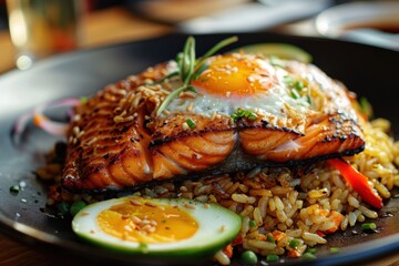 Spicy fried rice topped with a perfectly fried egg for a comforting and flavorful meal






