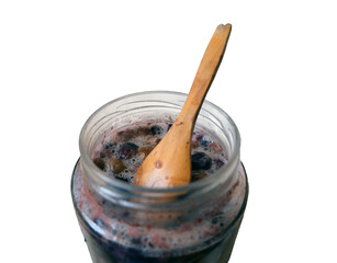 Fermentation of vinegar. One of the fermentation stage of homemade vineagar. Isolated fermentation jar. Selected focus.