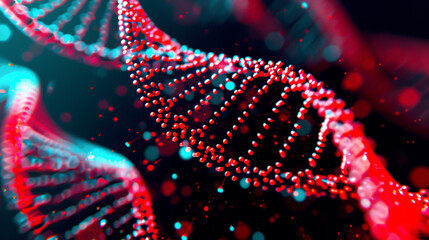 Obraz premium DNA helix, digital representation, top view, illustrating biotech innovation, futuristic tone, Vivid