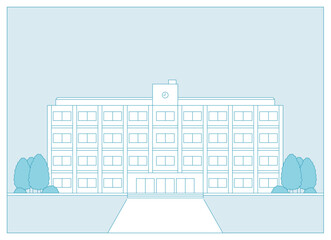 シンプルな校舎のイラスト　中学校　高校