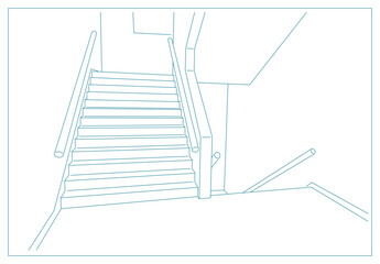 シンプルな校舎内の階段のイラスト　中学校　高校