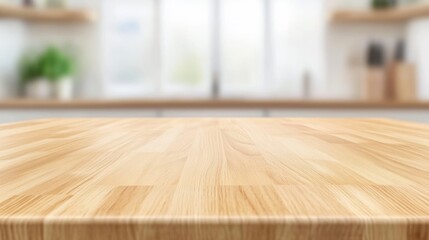 Bright kitchen countertop with a wooden finish and soft natural light, creating a warm atmosphere for cooking and dining